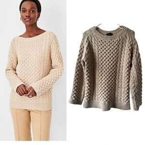 NWOT Ann Taylor Women's XS Cable Knit Relaxed Boatneck Tunic Sweater Tan Color